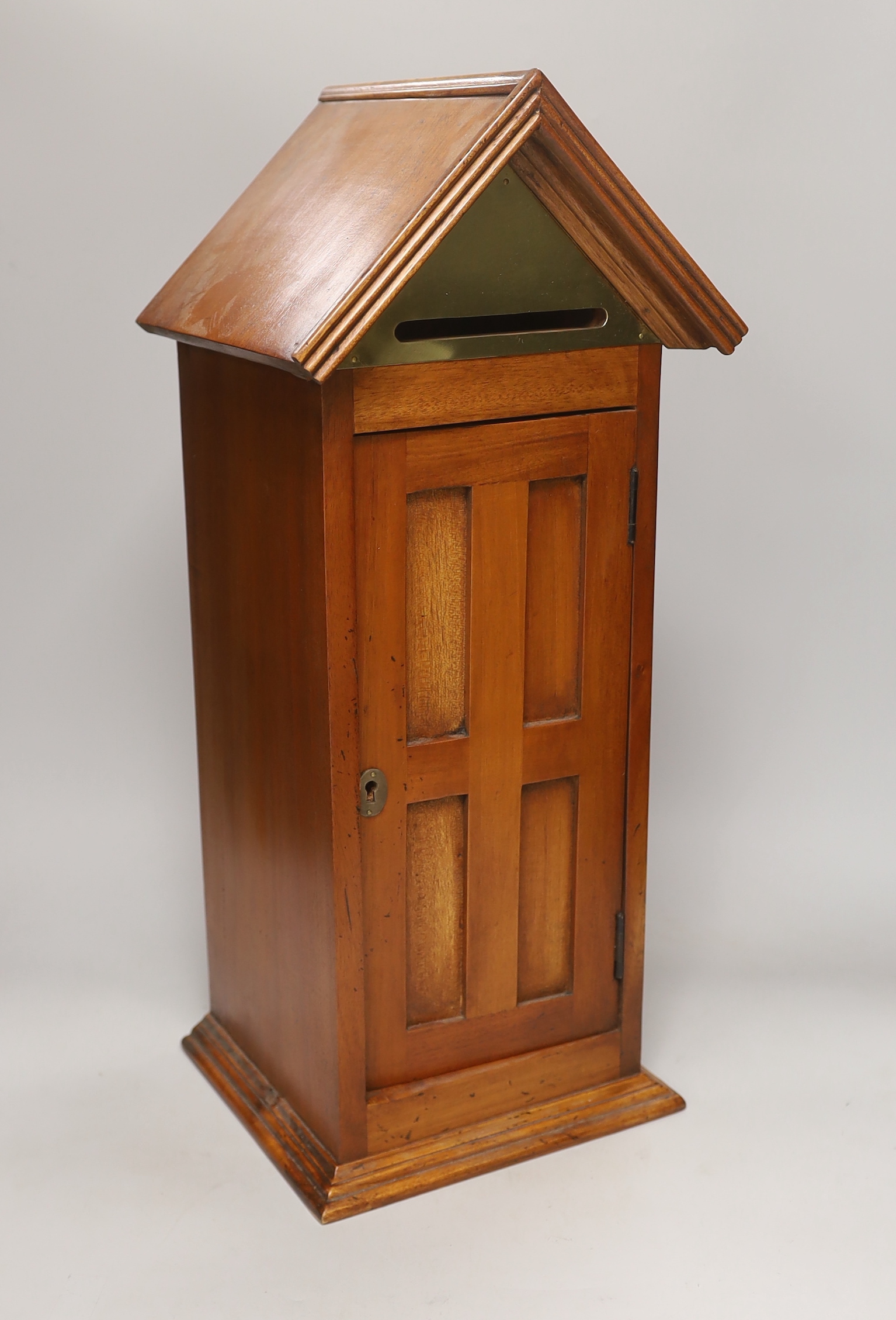 A country house style mahogany sentry letter box, 56cm high